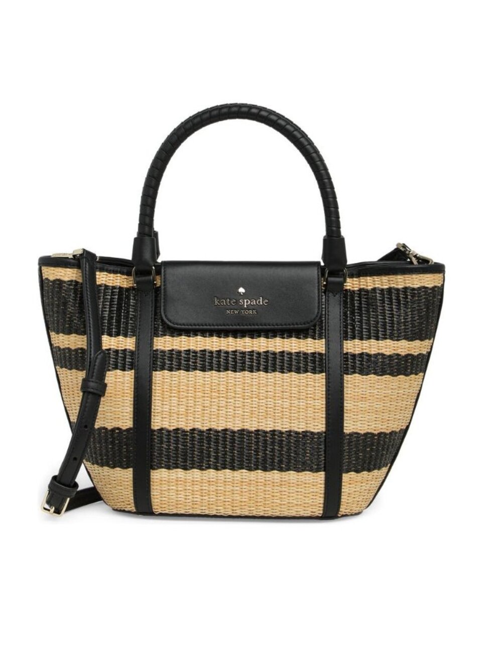 NEW ☑️ Kate Spade CRUISE Medium Tote  Raffia & Black leather